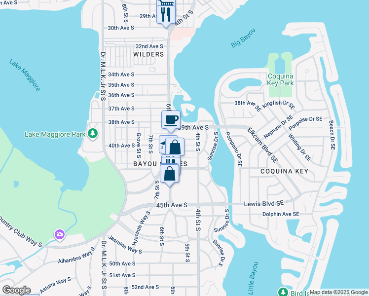 map of restaurants, bars, coffee shops, grocery stores, and more near 459 41st Avenue South in St. Petersburg