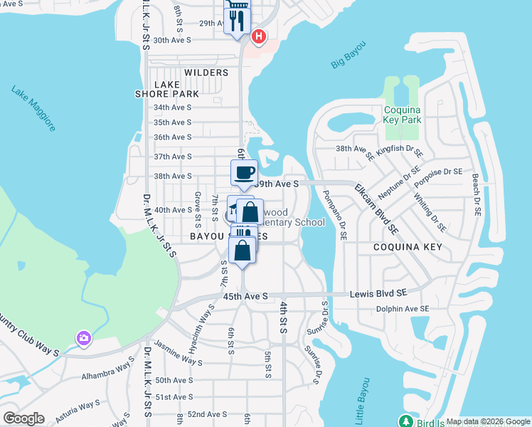 map of restaurants, bars, coffee shops, grocery stores, and more near 459 41st Avenue South in St. Petersburg