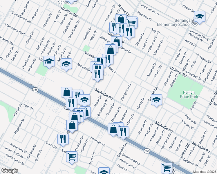 map of restaurants, bars, coffee shops, grocery stores, and more near 4810 Hakel Drive in Corpus Christi