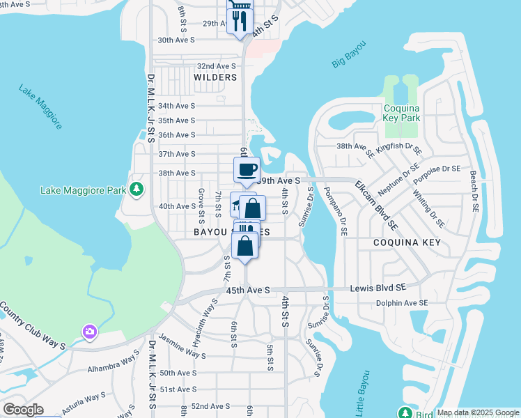 map of restaurants, bars, coffee shops, grocery stores, and more near 459 41st Avenue South in St. Petersburg