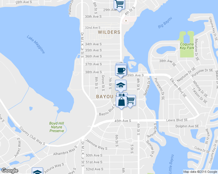 map of restaurants, bars, coffee shops, grocery stores, and more near 4001 7th Street South in St. Petersburg