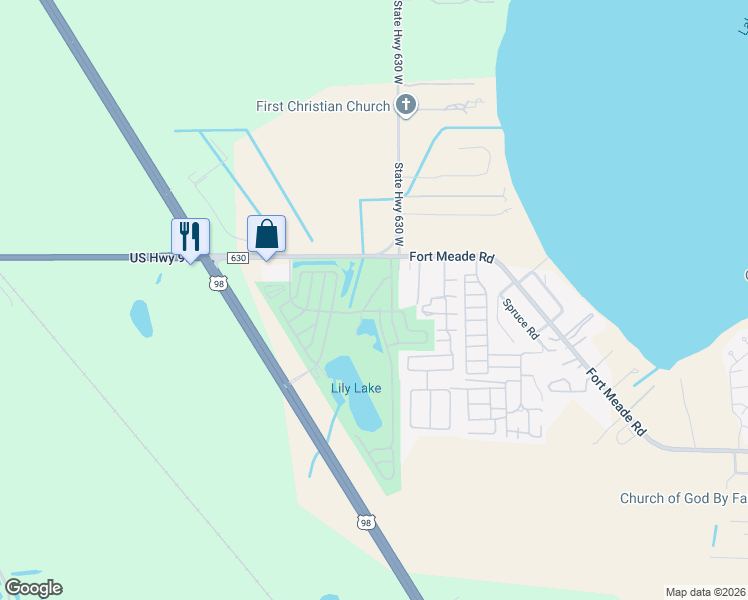 map of restaurants, bars, coffee shops, grocery stores, and more near 248 Allies Pass in Frostproof