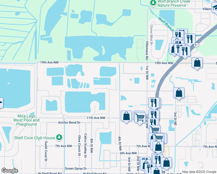 map of restaurants, bars, coffee shops, grocery stores, and more near 601 15th Avenue Northwest in Ruskin