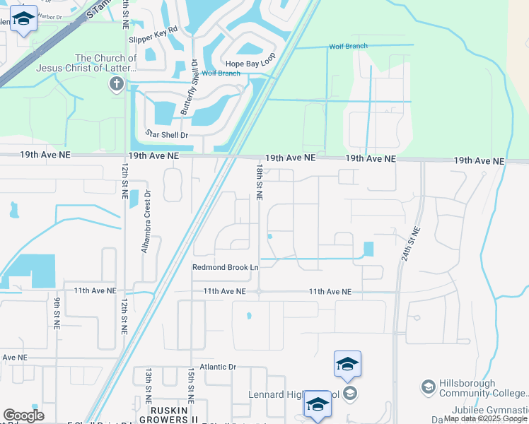 map of restaurants, bars, coffee shops, grocery stores, and more near 1936 Hawks View Drive in Ruskin
