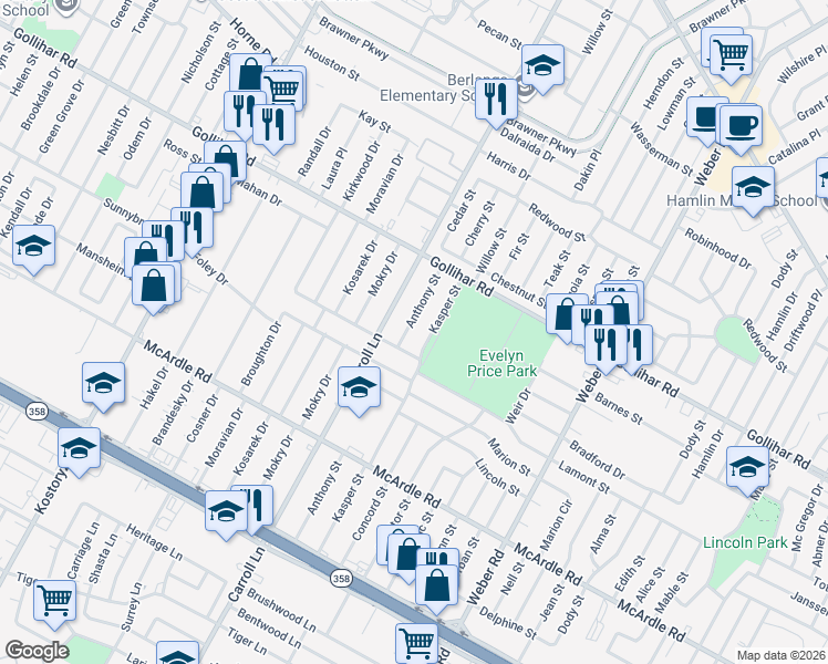 map of restaurants, bars, coffee shops, grocery stores, and more near 4609 Kasper Street in Corpus Christi