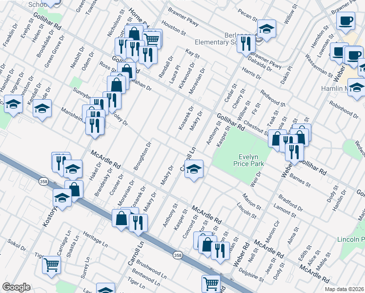 map of restaurants, bars, coffee shops, grocery stores, and more near 3529 Harold Drive in Corpus Christi