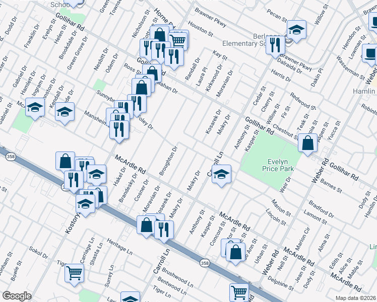 map of restaurants, bars, coffee shops, grocery stores, and more near 3509 Lamont Street in Corpus Christi
