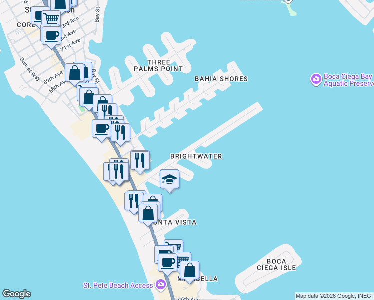 map of restaurants, bars, coffee shops, grocery stores, and more near 401 55th Avenue in St. Pete Beach