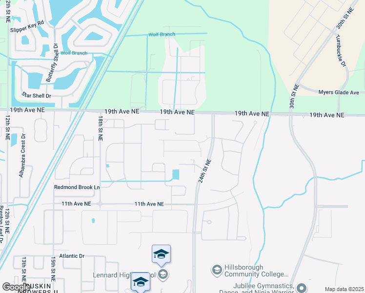 map of restaurants, bars, coffee shops, grocery stores, and more near 1604 Eljay Lane in Ruskin