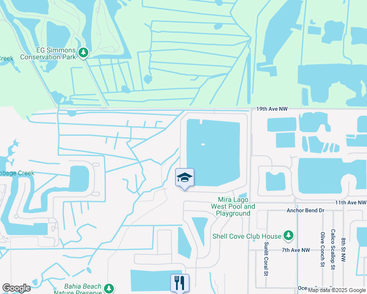 map of restaurants, bars, coffee shops, grocery stores, and more near 1754 Mira Lago Circle in Ruskin