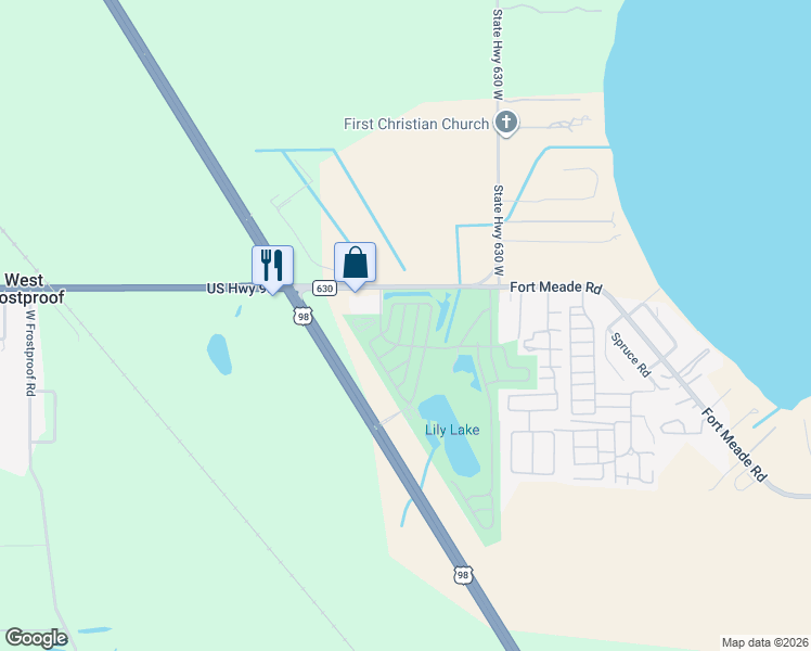 map of restaurants, bars, coffee shops, grocery stores, and more near 391 Gracie Avenue North in Frostproof