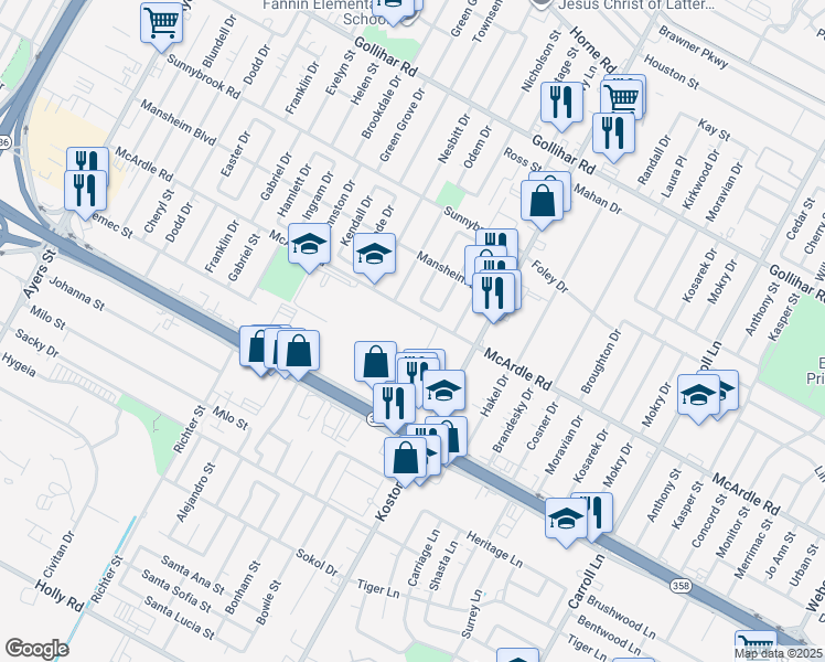 map of restaurants, bars, coffee shops, grocery stores, and more near 3031 McArdle Road in Corpus Christi