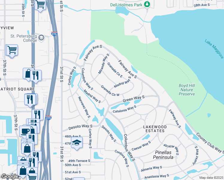 map of restaurants, bars, coffee shops, grocery stores, and more near 2148 63rd Avenue South in St. Petersburg