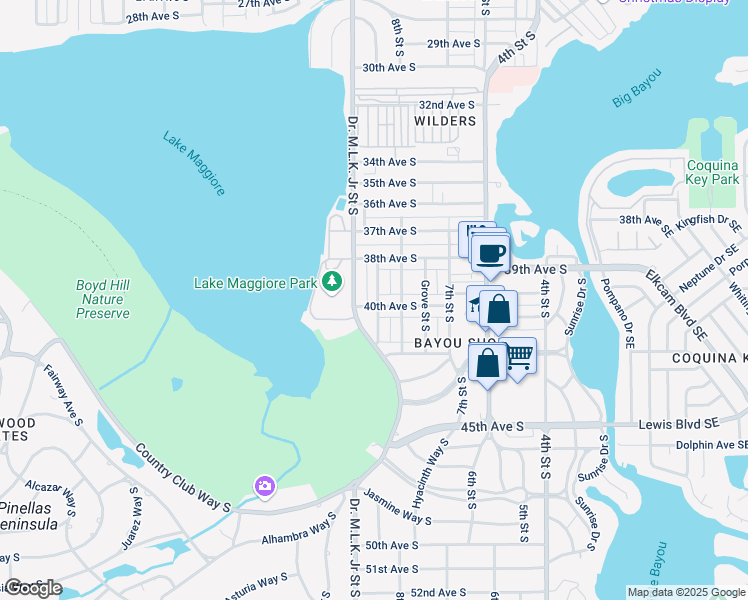 map of restaurants, bars, coffee shops, grocery stores, and more near 4000 Highland Street South in St. Petersburg