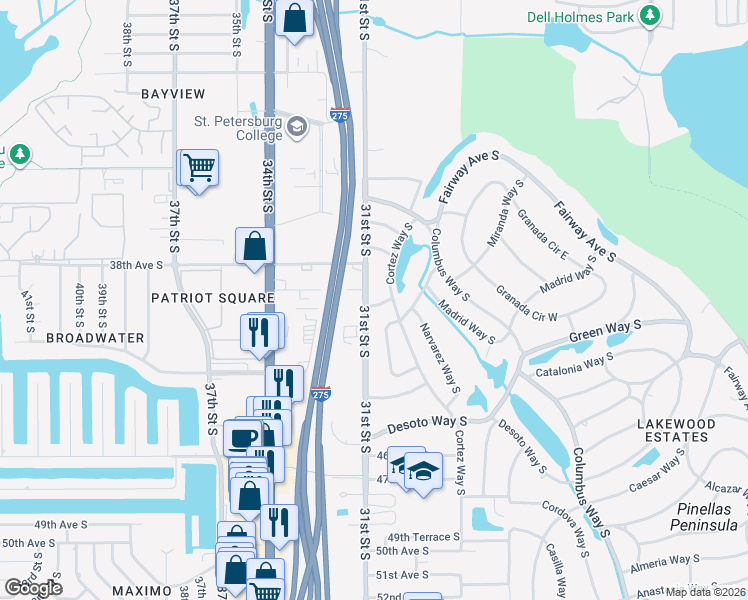 map of restaurants, bars, coffee shops, grocery stores, and more near 4011 31st Street South in St. Petersburg