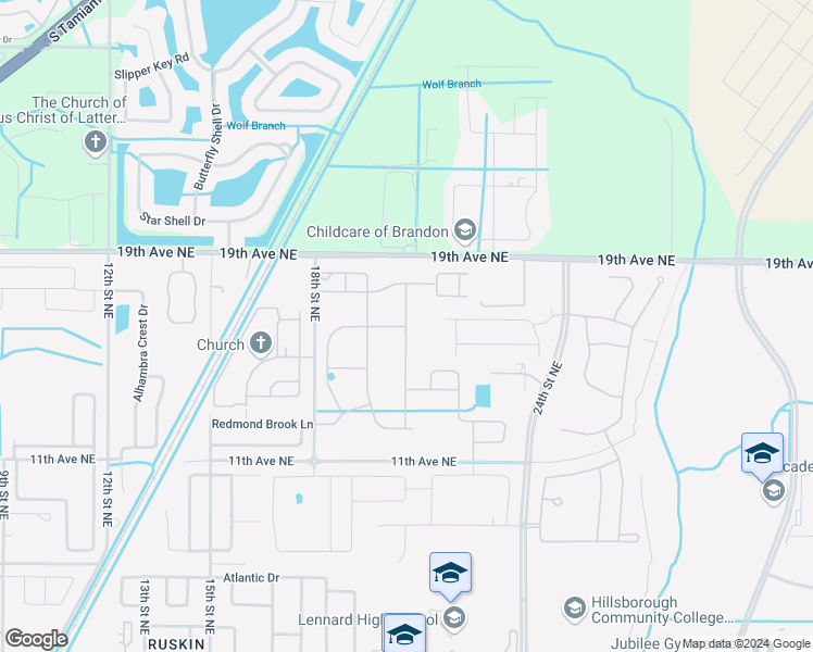 map of restaurants, bars, coffee shops, grocery stores, and more near 1204 Trailwater Street in Ruskin
