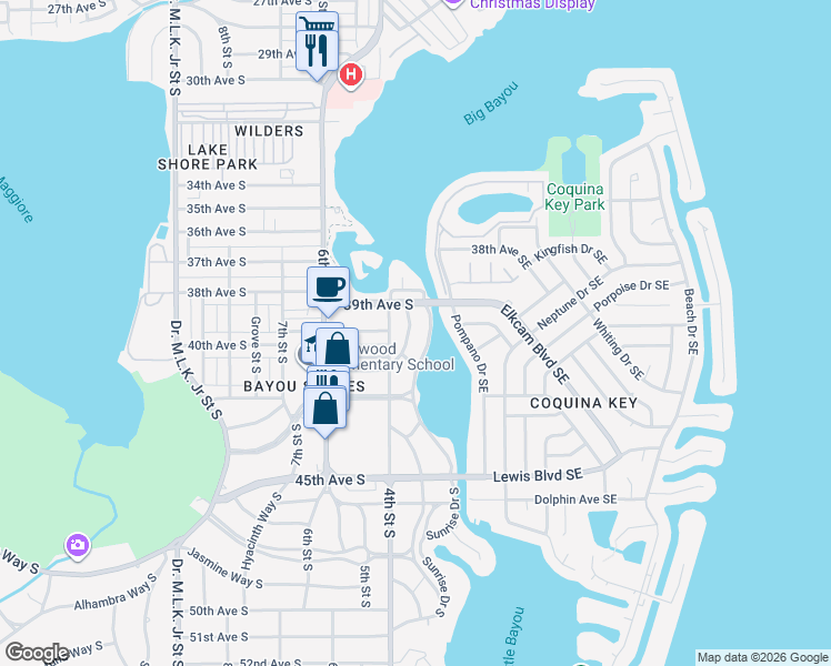 map of restaurants, bars, coffee shops, grocery stores, and more near 4035 Miramar Way South in St. Petersburg