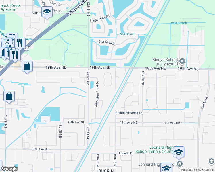 map of restaurants, bars, coffee shops, grocery stores, and more near 1635 Blair Castle Circle in Ruskin