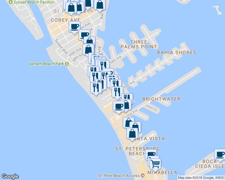 map of restaurants, bars, coffee shops, grocery stores, and more near 5905 Gulf Boulevard in Saint Pete Beach