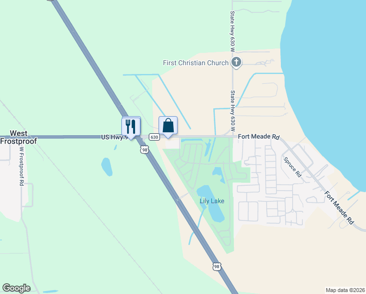 map of restaurants, bars, coffee shops, grocery stores, and more near 347 Pine Loop in Frostproof