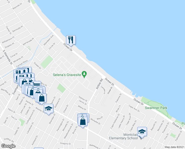 map of restaurants, bars, coffee shops, grocery stores, and more near 4646 Ocean Drive in Corpus Christi