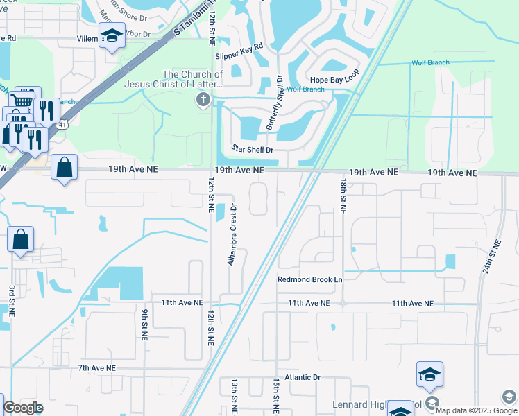 map of restaurants, bars, coffee shops, grocery stores, and more near 1642 Blair Castle Circle in Ruskin