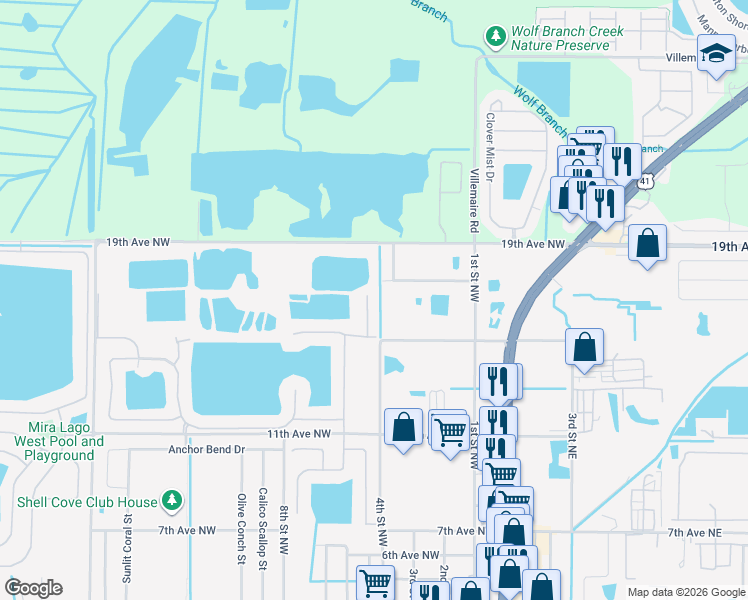 map of restaurants, bars, coffee shops, grocery stores, and more near 1517 Yale Castle Court in Ruskin