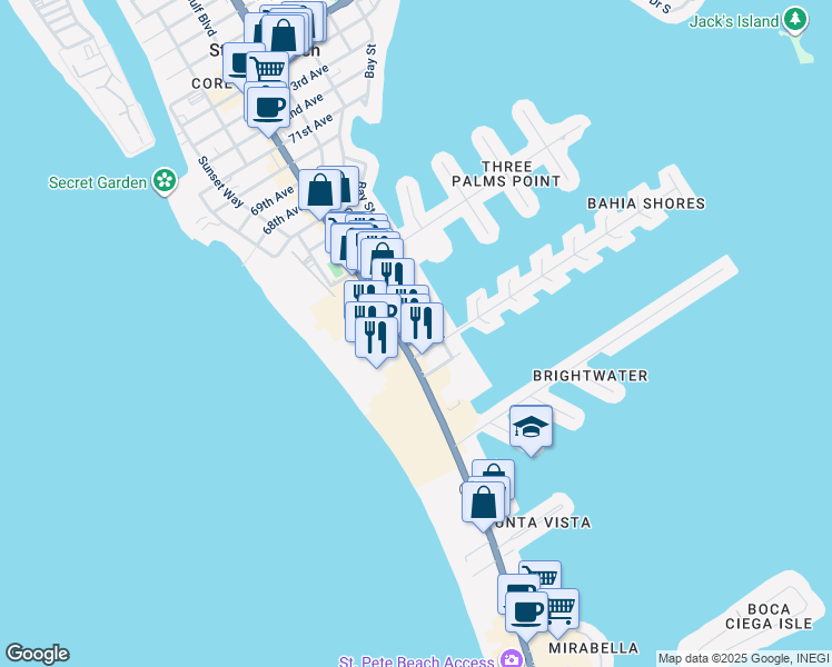 map of restaurants, bars, coffee shops, grocery stores, and more near 6000 2nd Street East in St. Pete Beach