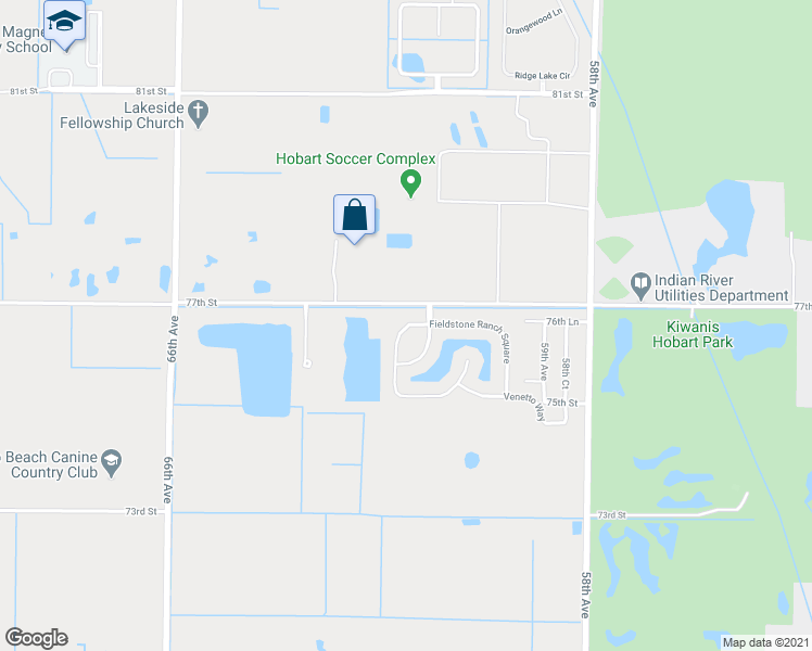 map of restaurants, bars, coffee shops, grocery stores, and more near 7578 Fieldstone Ranch Square in Vero Beach