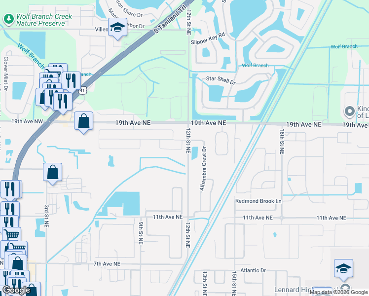 map of restaurants, bars, coffee shops, grocery stores, and more near 1739 Chatham Green in Ruskin