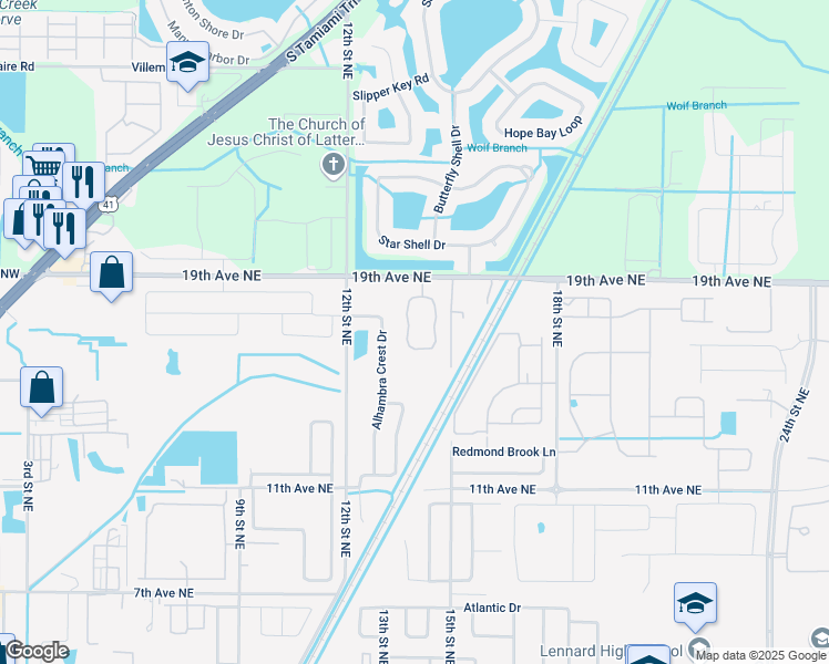 map of restaurants, bars, coffee shops, grocery stores, and more near 1642 Blair Castle Circle in Ruskin