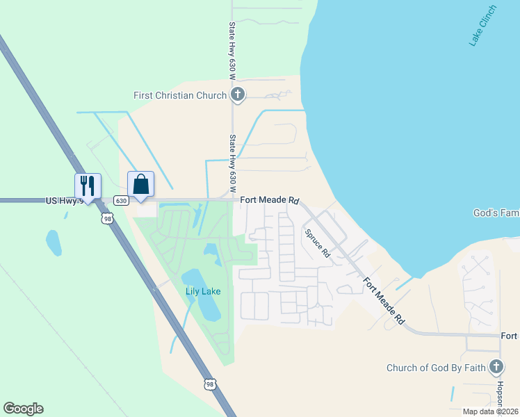 map of restaurants, bars, coffee shops, grocery stores, and more near 1821 Fort Meade Road in Frostproof