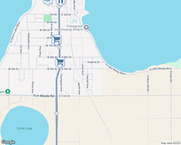 map of restaurants, bars, coffee shops, grocery stores, and more near 315 Sangster Street in Frostproof