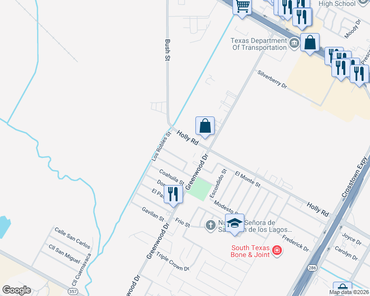map of restaurants, bars, coffee shops, grocery stores, and more near 1501 Holly Road in Corpus Christi
