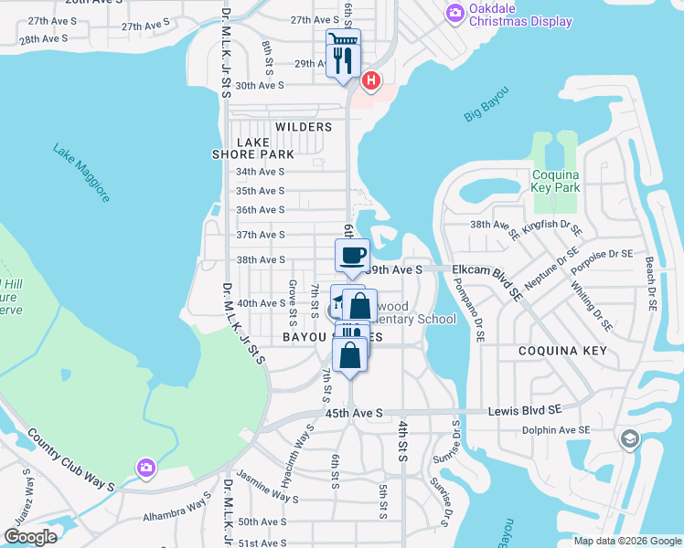 map of restaurants, bars, coffee shops, grocery stores, and more near 3901 6th Street South in St. Petersburg