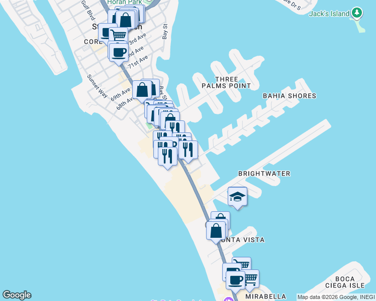 map of restaurants, bars, coffee shops, grocery stores, and more near 6000 2nd Street East in St. Pete Beach