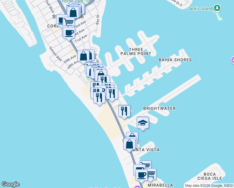 map of restaurants, bars, coffee shops, grocery stores, and more near 203 59th Avenue in St. Pete Beach