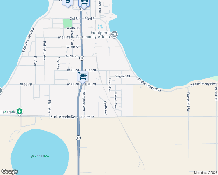 map of restaurants, bars, coffee shops, grocery stores, and more near 906 Lime Avenue in Frostproof