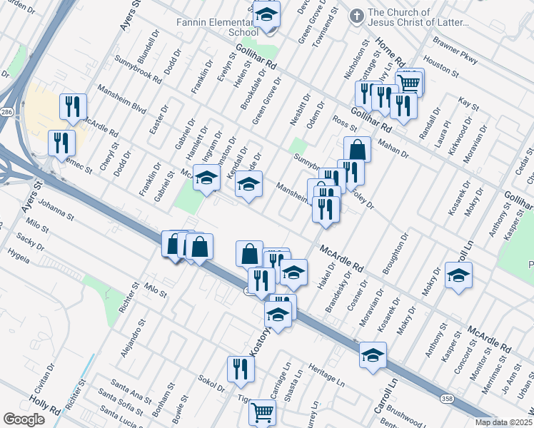 map of restaurants, bars, coffee shops, grocery stores, and more near 4842 Odem Drive in Corpus Christi