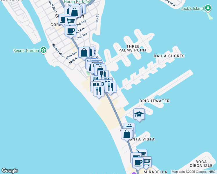 map of restaurants, bars, coffee shops, grocery stores, and more near 6000 2nd Street East in St. Pete Beach