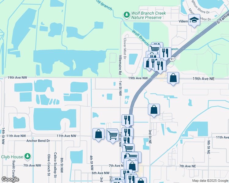 map of restaurants, bars, coffee shops, grocery stores, and more near 146 Rain Berry Avenue in Ruskin