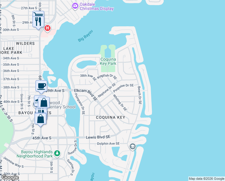 map of restaurants, bars, coffee shops, grocery stores, and more near 3997 Porpoise Drive Southeast in St. Petersburg