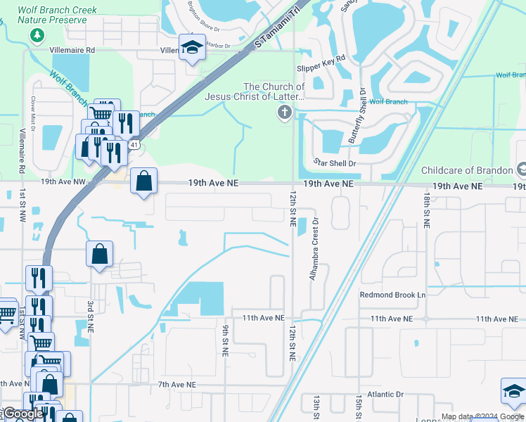 map of restaurants, bars, coffee shops, grocery stores, and more near 1109 Wynnmere Walk Avenue in Ruskin