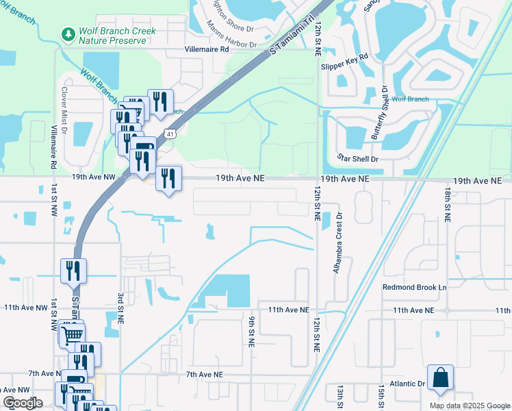 map of restaurants, bars, coffee shops, grocery stores, and more near 1009 Wynnmere Walk Avenue in Ruskin