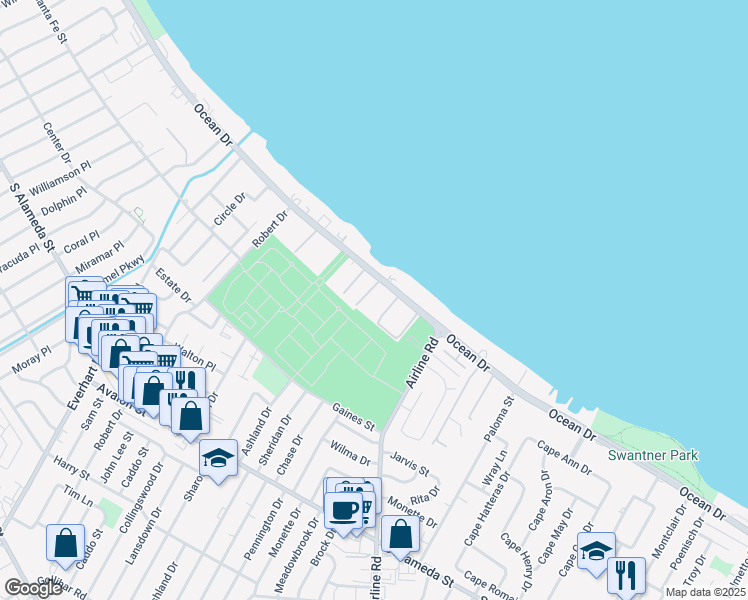 map of restaurants, bars, coffee shops, grocery stores, and more near 4600 Ocean Drive in Corpus Christi