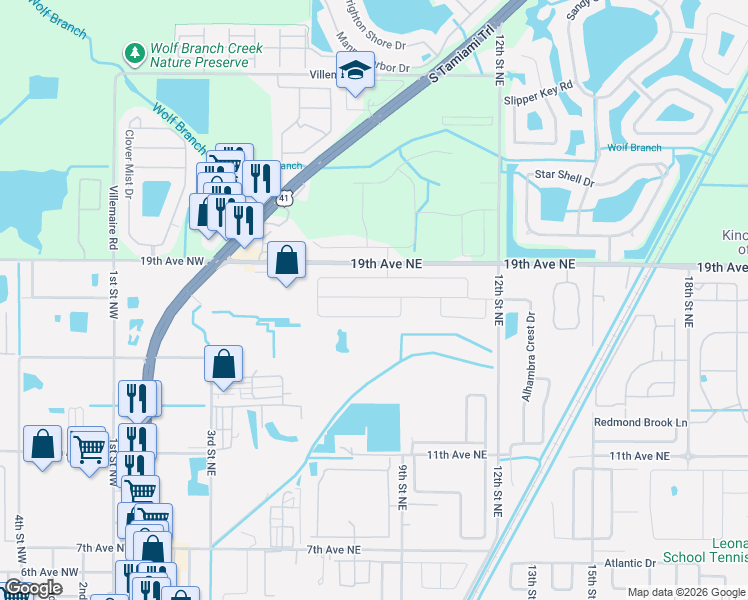 map of restaurants, bars, coffee shops, grocery stores, and more near 619 Chatham Walk Drive in Ruskin