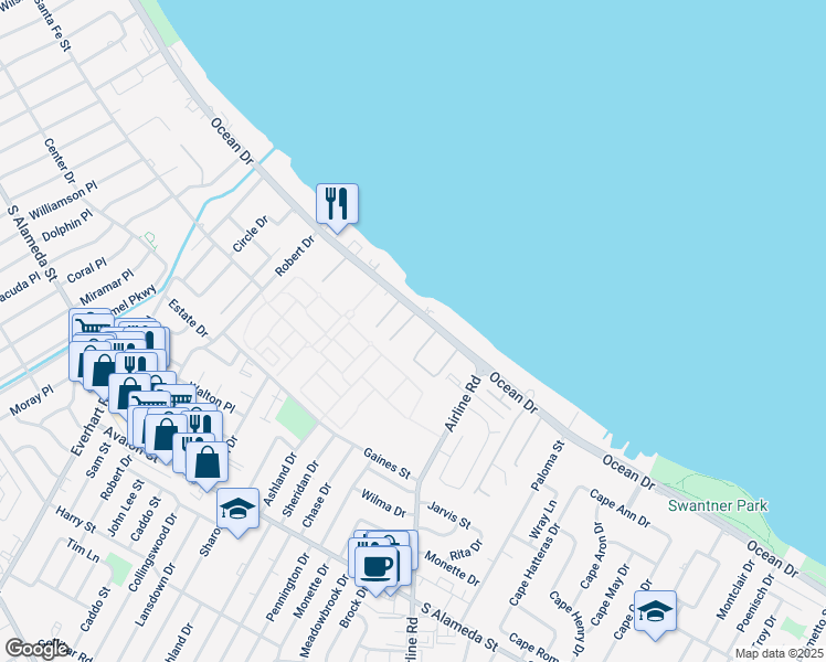 map of restaurants, bars, coffee shops, grocery stores, and more near 4600 Ocean Drive in Corpus Christi