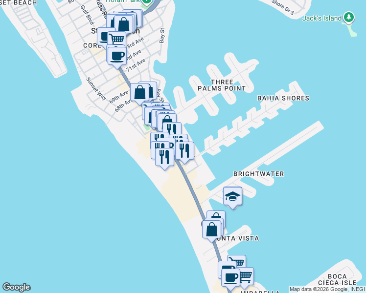 map of restaurants, bars, coffee shops, grocery stores, and more near 6000 2nd Street East in St. Pete Beach