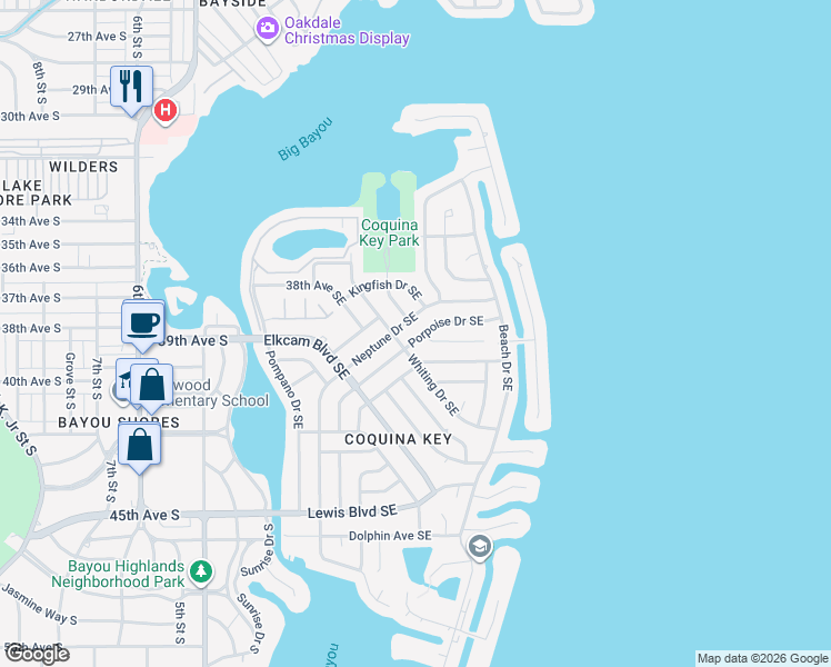 map of restaurants, bars, coffee shops, grocery stores, and more near 3997 Porpoise Drive Southeast in St. Petersburg