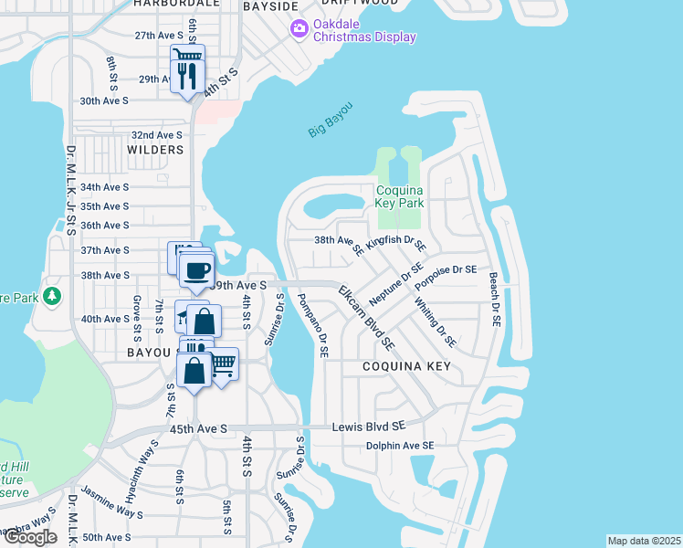 map of restaurants, bars, coffee shops, grocery stores, and more near 184 Coquina Bay Drive in Saint Petersburg